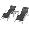 Easycomfort Set 2 Sdraio da Giardino e Tavolino con Vetro, Lettino Prendisole con Tessuto Traspirante 59 x 169 x 66cm, Nero Grigio