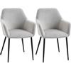 Easycomfort Set 2 Sedie per Soggiorno Nordiche con Schienale e Braccioli Ricurvi e Seduta Imbottita, 54x57x80 cm, Grigio