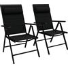 EasyComfort Set 2 Sedie Pieghevoli con Schienale Reclinabile e Poggiatesta, in Alluminio e Poliestere, 54x67x108 cm, Nero