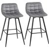 EasyComfort Set 2 Sgabelli Alti da Bar con Sedie Imbottite e Poggiapiedi Stile Nordico, con schienale in Velluto, 45x47x88cm, Grigio