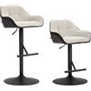EasyComfort Set 2 Sgabelli Alti Imbottiti con Schienale e Braccioli da cucina, Seduta ad Altezza Regolabile da bar, Nero Grigio Chiaro