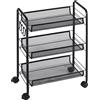 Easycomfort Carrello da Cucina a 3 Livelli con Cesti Removibili e 4 Ruote, in Acciaio e Plastica PP, 41.5Lx26.5x63 cm, Nero