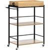 Easycomfort Carrello da Cucina a 3 Ripiani con Vassoio Rimovibile e Ruote Girevoli, 72x40x94cm, Legno e Nero