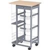 Easycomfort Carrello da Cucina con Cassetti Estraibili e 2 Portabottiglie, in Legno di Pino e Metallo, 47x37x83 cm
