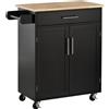 EasyComfort Carrello da Cucina con Cassetto e Armadietto 2 Ante, Ruote e Barra Laterale, 83x45x91.5cm, Nero
