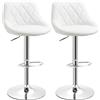 Easycomfort Set 2 Sgabelli da Bar, Altezza Regolabile con Base in Metallo e Seduta in Pelle PU, Sgabelli Moderni con Schienale e Poggiapiedi, 46x48x83-104cm, Bianco