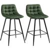 Easycomfort Set 2 Sgabelli da Bar con Schienale e Poggiapiedi Stile Nordico in Metallo e Velluto, Verde, 45x47x84cm
