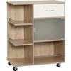 Easycomfort Carrello da Cucina Portavivande con Cassetto, Ripiani e Armadietto in Legno, Acciaio e Vetro, 65x39x80cm