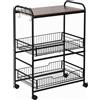 Easycomfort Carrello da Cucina Portavivande Stile Industriale con 4 Ruote, 2 Cestini e 4 Ganci, 60x38x85.5cm, Marrone Nero