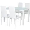 Easycomfort Set 5 Pezzi con 1 Tavolo e 4 Sedie per Cucina o Sala da Pranzo in Finta Pelle, Metallo e Vetro Temperato, Bianco