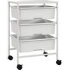 EasyComfort Carrello Multiuso con 3 Cestini Estraibili e Ruote per Cucina e Ufficio in Acciaio e PP, Bianco