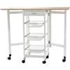 Easycomfort Carrello Portavivande Pieghevole a 6 Ruote con 3 Cestini, Cassetto e 2 Ribalte, Carrellino per Cucina in MDF e Metallo, 37x37x77.5 cm, Bianco e Legno