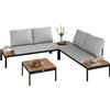 EasyComfort Set da Giardino 4 Pezzi con 2 Divanetti 2 Posti e 2 Tavolini in Metallo e Legno Composito, Grigio Nero e Teak