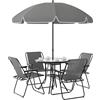 EasyComfort Set da Giardino 6 Pezzi in Acciaio con 4 Sedie Pieghevoli, Ombrellone e Tavolo Rotondo, Grigio e Nero