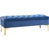 Easycomfort Panca Imbottita Fondoletto in Tessuto Vellutato e Base in Metallo Dorato, 118x45x42 cm, Blu