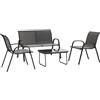 EasyComfort Set da Giardino con Divano 2 Posti, 2 Poltrone Impilabili e Tavolino in Vetro, Nero