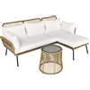 Easycomfort Set da Giardino in Rattan Stile Boho Chic con Divano Angolare e e Tavolino, Beige e Caffè