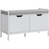 EasyComfort Panca Scarpiera a 2 Armadietti con Cuscino, in Tessuto Effetto Lino, Legno e Acciaio, 84x35x50 cm, Bianco