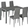 Easycomfort Set da Pranzo 5 Pezzi con 1 Tavolo da Pranzo e 4 Sedie Moderne in Similpelle, Metallo e Vetro Temperato, Grigio
