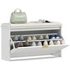 EasyComfort Panca Scarpiera con Ripiano Interno, in Legno e Tessuto Effetto Lino, 80x26x47.5 cm, Bianca e Beige