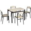 Easycomfort Set da Pranzo con Tavolo Rettangolare e 4 Sedie in Acciaio e MDF, Nero e Rovere