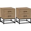 EasyComfort Set di 2 Comodini con 2 Cassetti Stile Industriale in Legno e Acciaio, Colore Legno