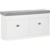 Easycomfort Panca Scarpiera Salvaspazio in Legno con Cuscino, 2 Cassetti con Mensola Regolabile per 8 Scarpe, 104x24x55cm, Bianco