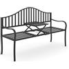 Easycomfort Panchina da Esterno a 2 Posti , Panchina da Giardino con Tavolino Estensibile in Metallo 150 x 53 x 95 cm Nero