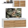 EasyComfort Set Mobile TV e Armadietto a Muro con 7 Ripiani e Scaffale Aperto, in Legno, 120x41x43.3 cm, Bianco e color Legno