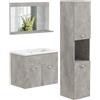 Easycomfort Set Mobili Bagno da 4 Pezzi con Lavabo da 60cm, Mobiletto, Colonna Bagno e Specchiera in Legno, Grigio