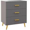 EasyComfort Cassettiera 3 Cassetti Moderna in Legno e Alluminio, 60x40x71.5 cm, Oro e Grigio Scuro