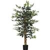 Easycomfort Pianta Artificiale di Fico da 130 cm a 702 Foglie e 3 Tronchi con Vaso Ø15x12.5 cm, per Interni ed Esterni