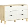 EasyComfort Cassettiera 6 Cassetti con Maniglie Intagliate in Legno, 120x40x76 cm, Bianco e Rovere