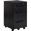 EasyComfort Cassettiera Portadocumenti da Ufficio Schedario con 3 Cassetti e Serratura, in Legno, Nero, 39.2 x 40 x 65.4cm