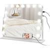 EasyComfort Specchio da Trucco con 14 Luci LED Regolabili e Ricarica USB, in Vetro e Metallo, 62.5x14x49.5 cm, Bianco