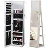 EasyComfort Specchio Portagioie a LED con 4 Scaffali e Spazi Portaoggetti, in Legno e Vetro, 15x15x61.75 cm, Bianco