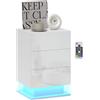 EasyComfort Comodino Moderno con Luce LED Regolabile con Telecomando e 3 Cassetti, 40x35x60 cm, Bianco Lucido