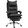 Easycomfort Poltrona da Ufficio in Finta Pelle Nera, Sedia Direzionale Altezza Regolabile con Schiena Alta Reclinabile 155° e Poggiapiedi