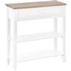 Easycomfort Tavolo Consolle Bianco e Color Legno con Cassetto e 2 Ripiani, Tavolino Salvaspazio in MDF, 75.6 x 27.5 x 80.5cm