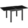 EasyComfort Tavolo da Pranzo Allungabile da Giardino con Piano in Vetro e Alluminio, 80-160x80x75 cm, Nero