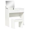 Easycomfort Tavolo da Trucco con Specchio Richiudibile, Tavolo da Trucco Moderno, con Sgabello, Vano Contenitore (4 Scomparti), MDF Bianco, 80x40x79 cm