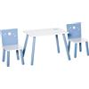 Easycomfort Tavolo e Sedie per Bambini e Bambine 2-4 Anni in Legno Azzurro e Bianco, Set 3 Pezzi