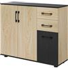 Easycomfort Credenza Moderna con 2 Armadietti e 2 Cassetti in Legno, 90x30x75.5cm, Noce e Nero