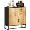 EasyComfort Credenza Moderna con 3 Armadietti e 2 Cassetti, in Truciolato e Acciaio, 80x35x88 cm, Nero e color Legno