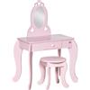 Easycomfort Tavolo Trucco per Bambini con Sgabello in Legno, Toeletta con Specchio e Cassetto, 60x36x88cm, Rosa