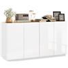 EasyComfort Credenza Moderna con Armadietti a 2 Ante, Chiusura Ammortizzata e Ripiani Regolabili, 140x40x75cm, Bianco Lucido