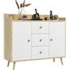 Easycomfort Credenza Moderna in Truciolato e Legno di Pino con 3 Cassetti e 2 Armadietti a 2 Livelli, 90x32x80A cm