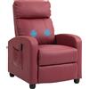 EasyComfort Poltrona Relax Massaggiante con Telecomando e 8 Programmi, Reclinazione e Poggiapiedi, Rosso