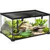 EasyComfort Terrario per Rettili Rialzato con Serratura e Termometro, in Vetro e Rete Metallica, 50x30x25 cm, Nero