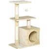 EasyComfort Tiragraffi per Gatti con Cuccia Pallina e Pali in Corda Sisal Beige 50 x 30 x 80cm